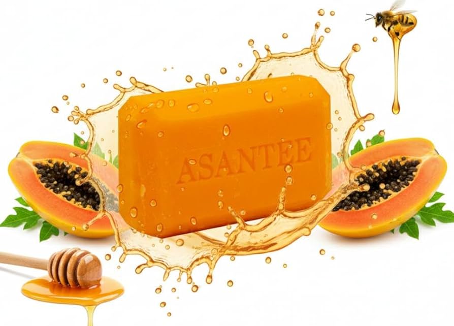 ASANTEE PAPAYA & HONEY Soap Bars with Vitamin C,E and Q10 Skin Cleansing 4.40 Oz