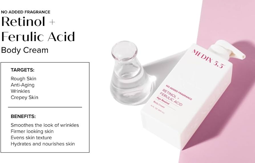 MEDIX Fragrance Free Retinol Body Lotion Crepey Skin Care Treatment | Anti Aging Body Lotion & Face Moisturizer | Firming Retinol Cream For Face Targets Loose Crepe Skin, Wrinkles, & Fine Lines