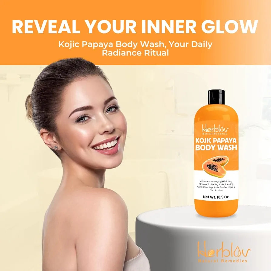 Kojic Acid Soap for Hyperpigmentation – Skin Brightening Kojic Papaya Body Wash – Dark Spot Soap Reduces Acne, Scars, and Evens Skin Tone – Turmeric Body Wash for Brighter Glowing Face