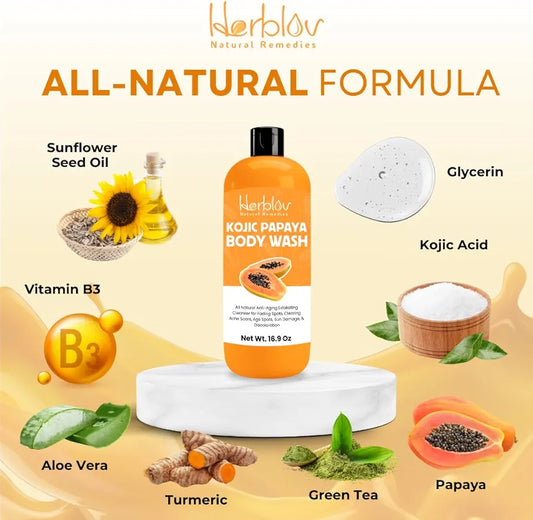 Kojic Acid Soap for Hyperpigmentation – Skin Brightening Kojic Papaya Body Wash – Dark Spot Soap Reduces Acne, Scars, and Evens Skin Tone – Turmeric Body Wash for Brighter Glowing Face