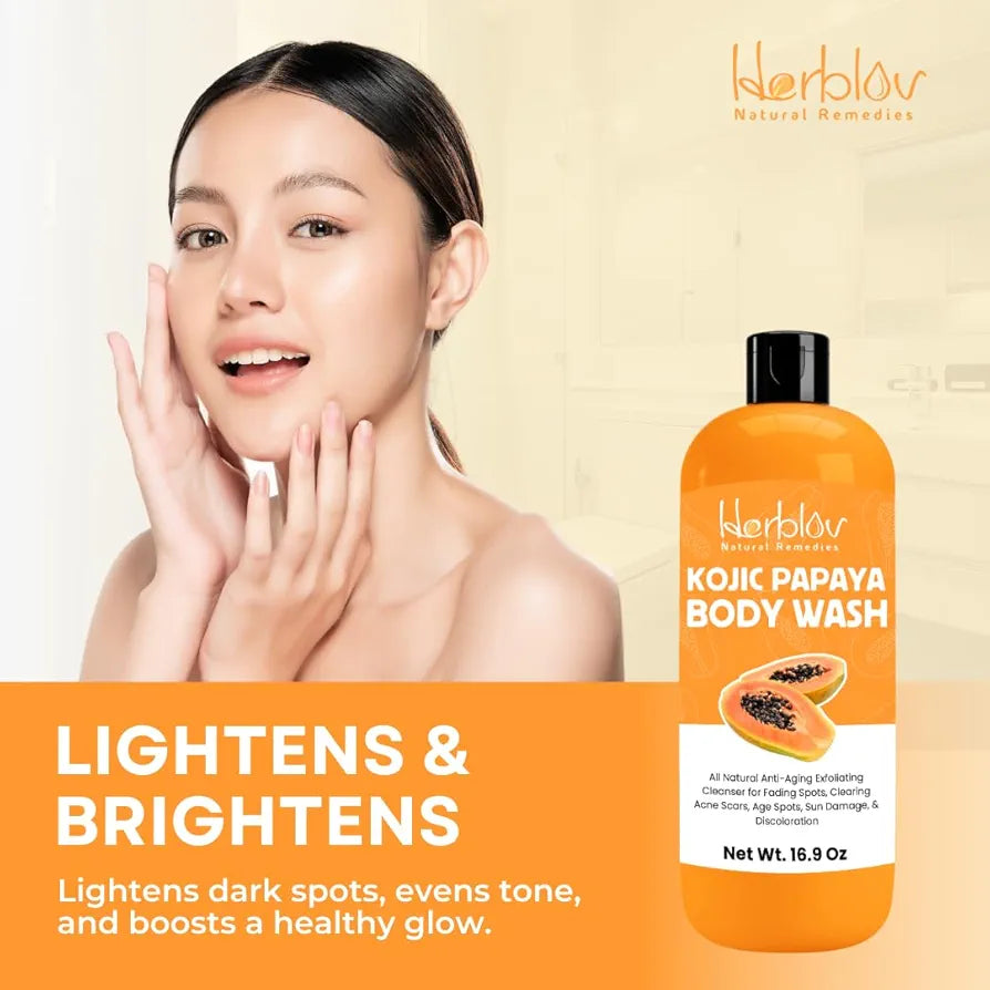 Kojic Acid Soap for Hyperpigmentation – Skin Brightening Kojic Papaya Body Wash – Dark Spot Soap Reduces Acne, Scars, and Evens Skin Tone – Turmeric Body Wash for Brighter Glowing Face