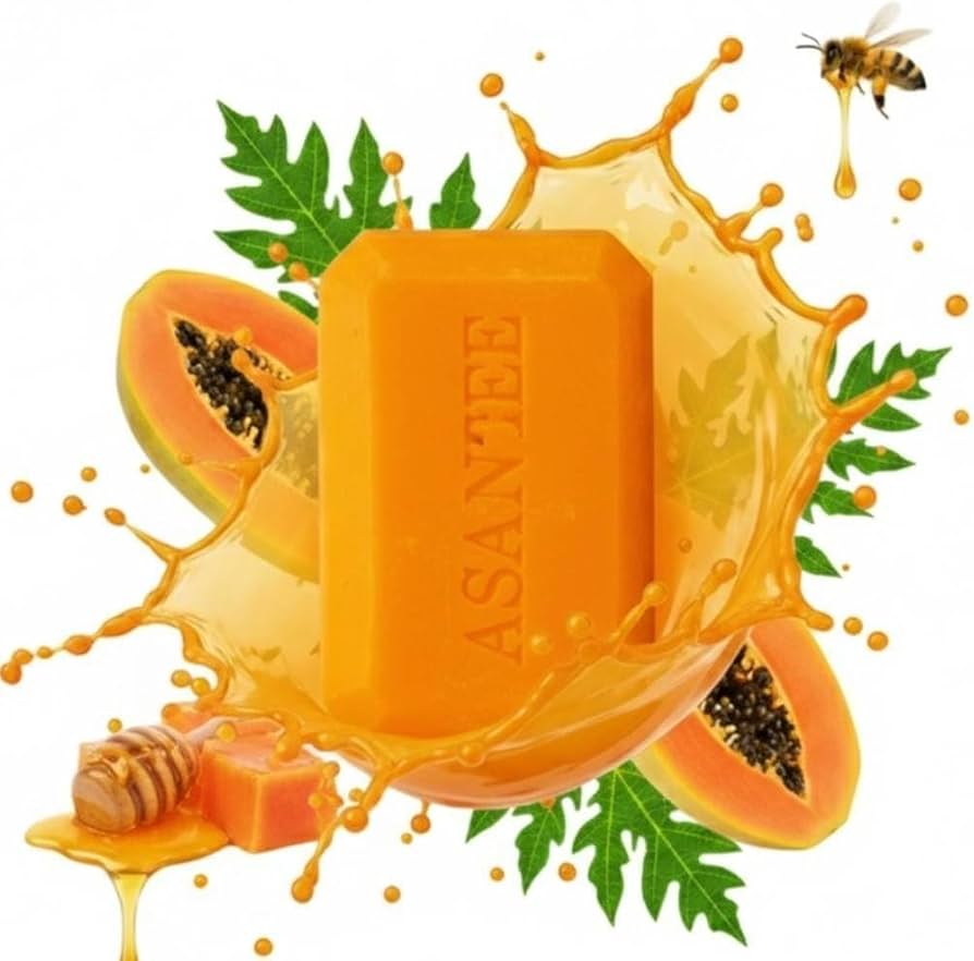 ASANTEE PAPAYA & HONEY Soap Bars with Vitamin C,E and Q10 Skin Cleansing 4.40 Oz