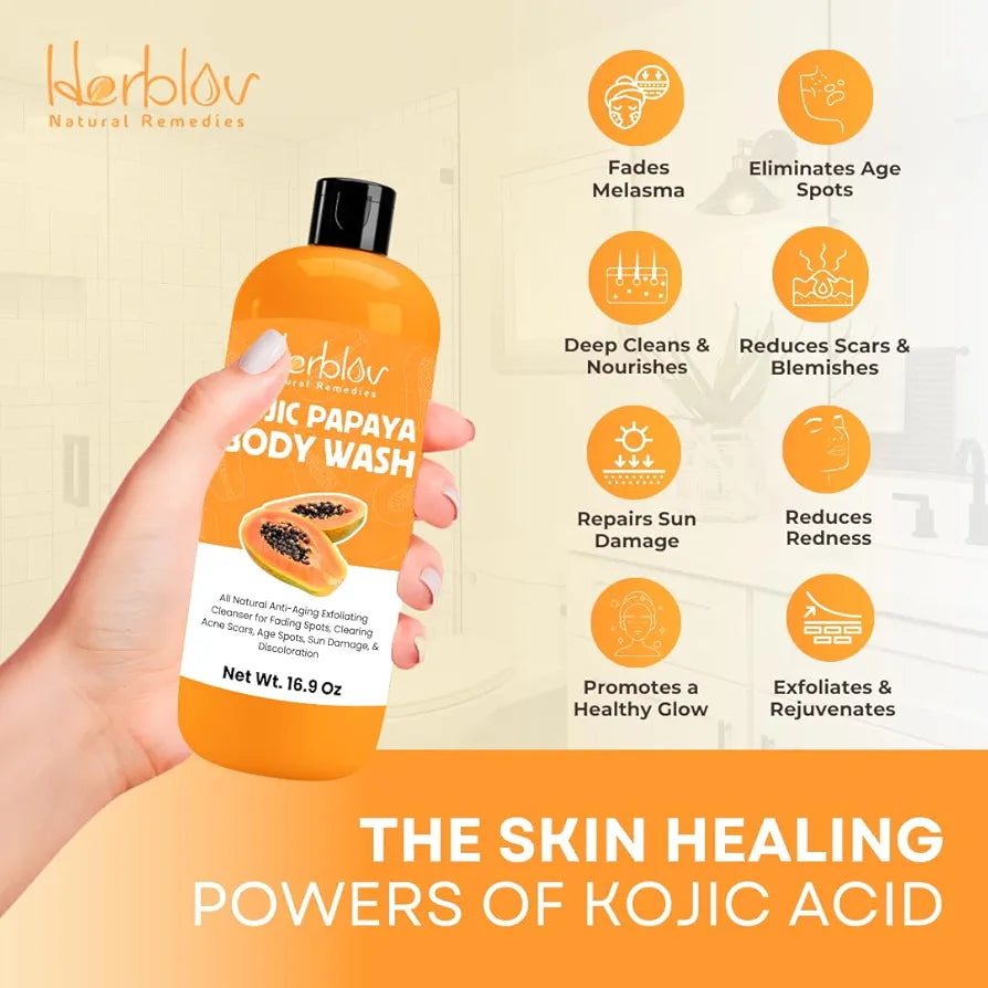 Kojic Acid Soap for Hyperpigmentation – Skin Brightening Kojic Papaya Body Wash – Dark Spot Soap Reduces Acne, Scars, and Evens Skin Tone – Turmeric Body Wash for Brighter Glowing Face