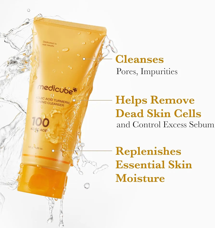 Medicube Kojic Acid Turmeric Whip Cleanser | Daily Facial Cleanser for Brightening, Balancing Skin Tone & Texture | Fade Appearance of Uneven Patches & Ideal for Use After Spot Care | Korean Skincare