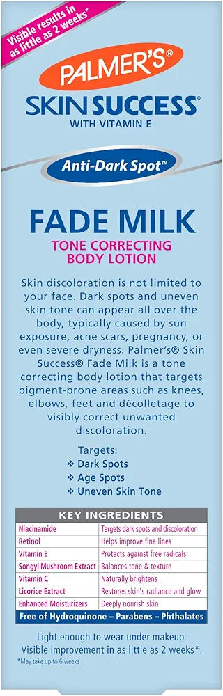 Palmer's Skin Success Anti-Dark Spot Fade Milk Body Lotion, 8.5 Oz, Moisturizer with Niacinamide, Fades Age Spots, Helps Uneven Skin Tone & Hyperpigmentation, Dermatologist Approved 252ML