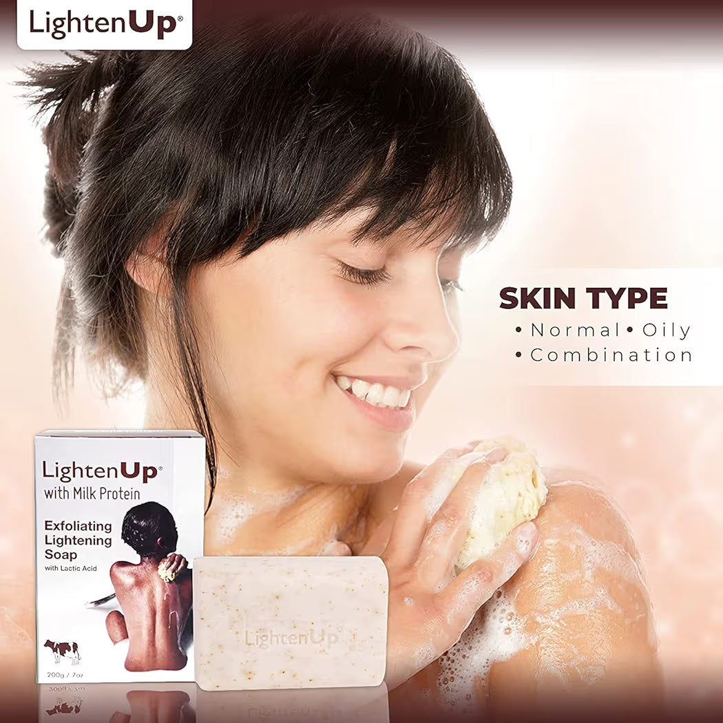 OMIC Lighten-Up Lactic Acid Exfoliating Soap, 7.7 oz / 200 g, Brightening Bar, AHA Soaps for Knees, Body, Armpits, with Shea Butter, Apricot, Milk Protein