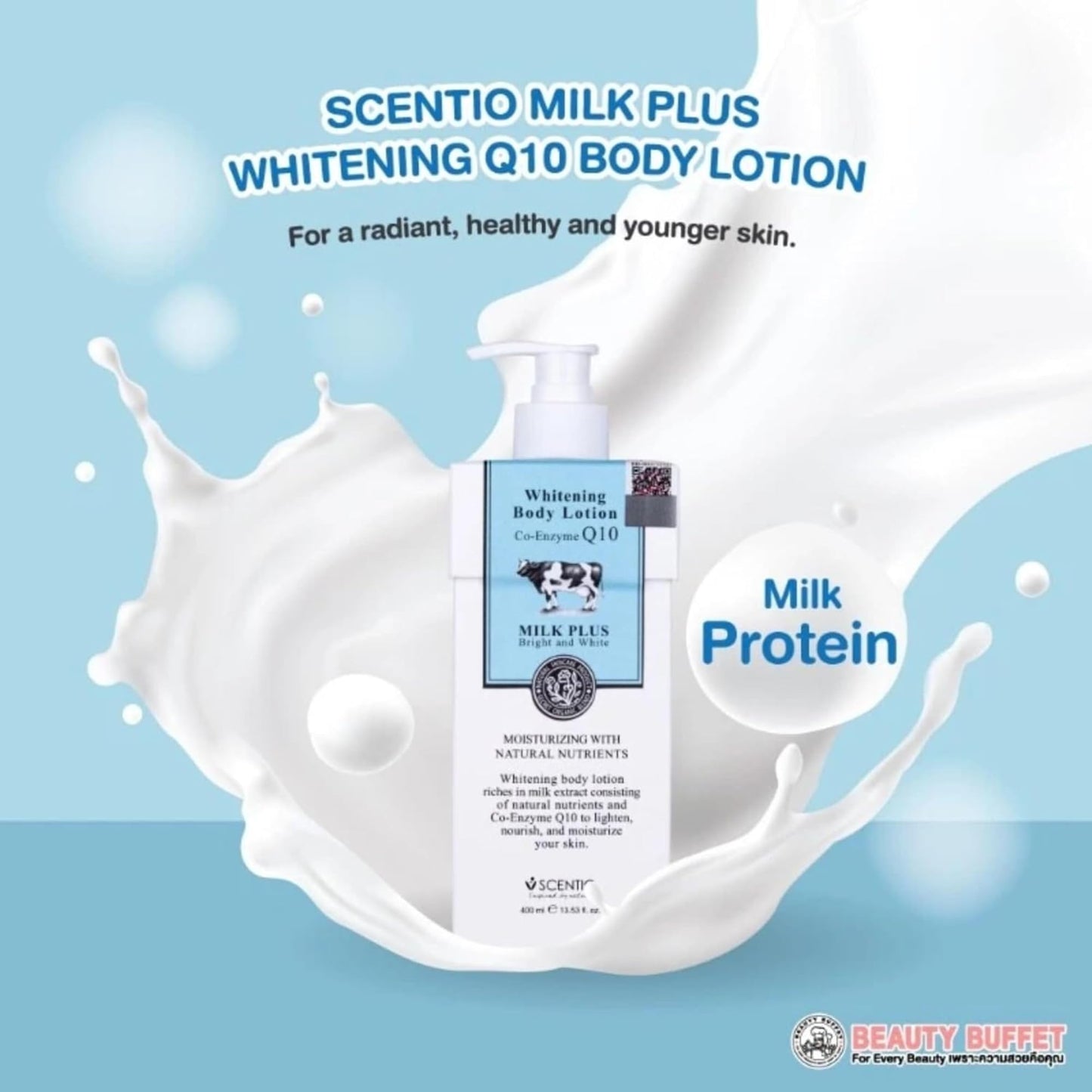 Scentio Milk Plus Brightening Body Lotion with Co-Enzyme Q10, Skin Brightening, 400g