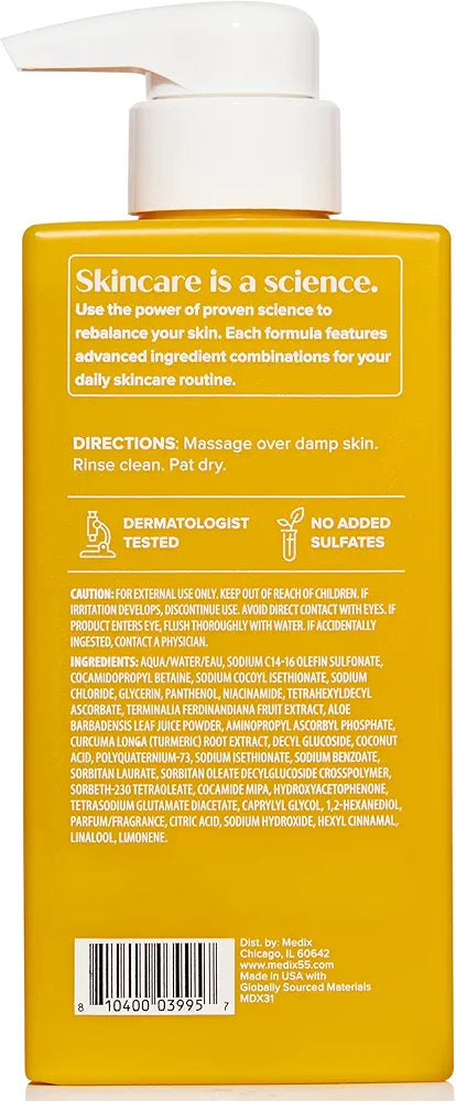 Medix 5.5 Radiant Glow Vitamin C Body Wash W/Niacinamide | Citrus Scented Gentle Body & Face Cleanser For Women, Men, Dry Skin, & Smoother-Looking Skin | Removes Dirt, Oil, & Impurities, 15 Fl Oz