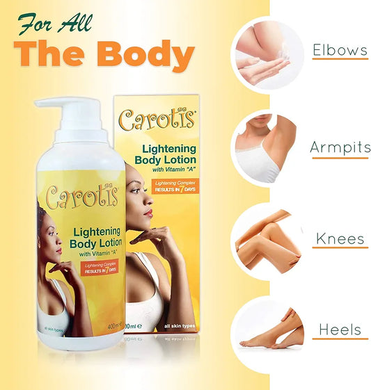 Skin Brightening Lotion - 13.5 Fl oz / 400ml |For Body, Knees, Elbows, Hands, with Carrot Oil and Vitamin A