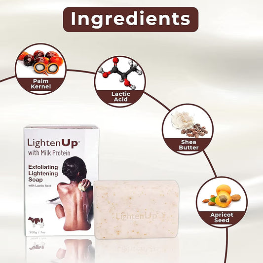 OMIC Lighten-Up Lactic Acid Exfoliating Soap, 7.7 oz / 200 g, Brightening Bar, AHA Soaps for Knees, Body, Armpits, with Shea Butter, Apricot, Milk Protein