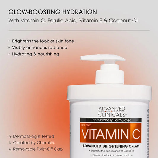 Advanced Clinicals Vitamin C Cream Visibly Brightening Body Lotion | Vitamin C Moisturizer Skin Care Body Cream For Women & Men Helps Visibly Improve Look Of Dark Spots & Uneven Skin Tone
