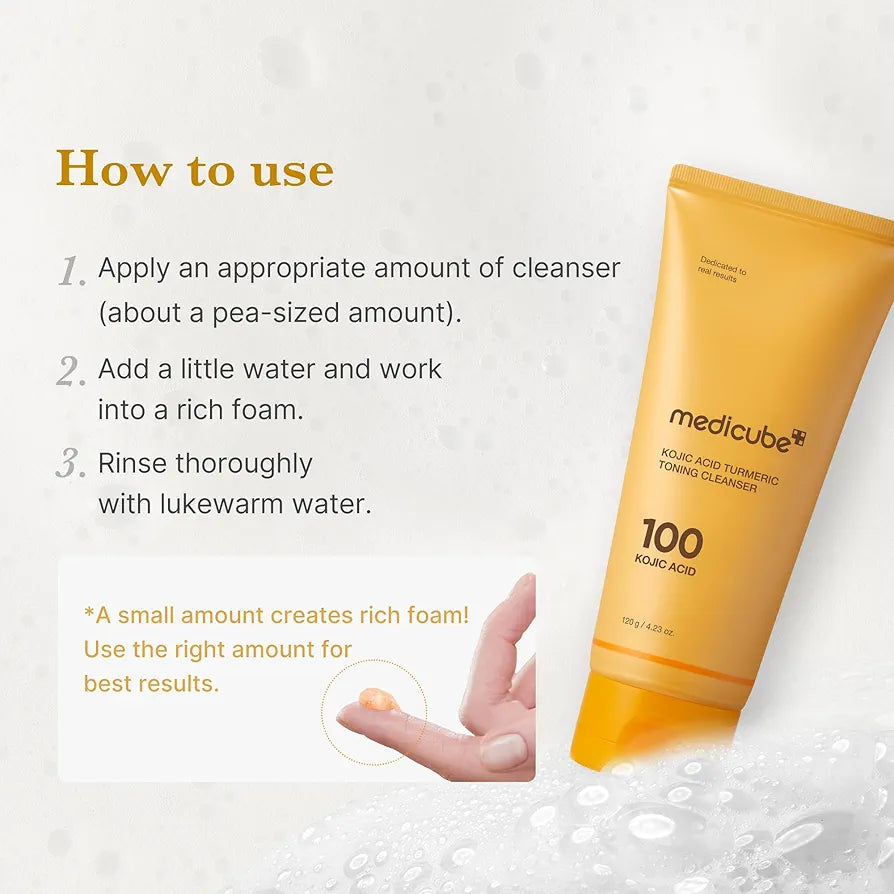Medicube Kojic Acid Turmeric Whip Cleanser | Daily Facial Cleanser for Brightening, Balancing Skin Tone & Texture | Fade Appearance of Uneven Patches & Ideal for Use After Spot Care | Korean Skincare