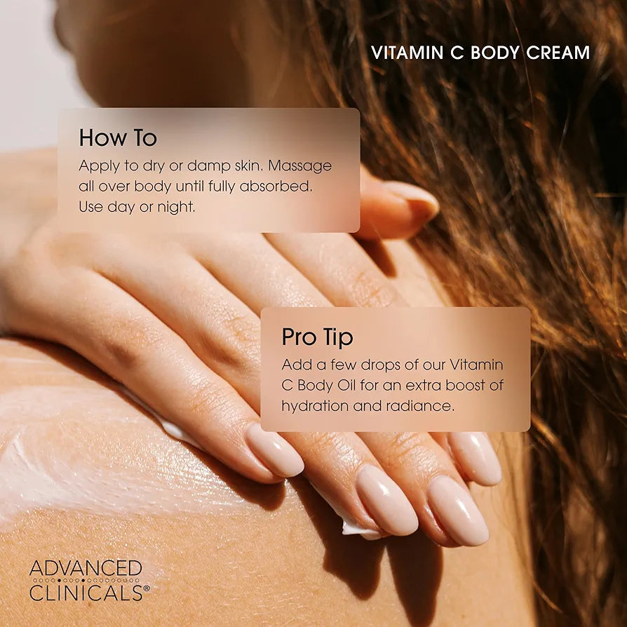 Advanced Clinicals Vitamin C Cream Visibly Brightening Body Lotion | Vitamin C Moisturizer Skin Care Body Cream For Women & Men Helps Visibly Improve Look Of Dark Spots & Uneven Skin Tone