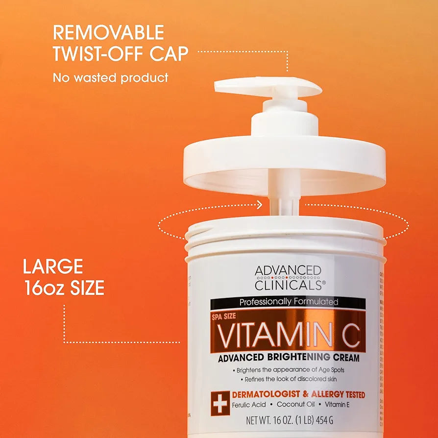 Advanced Clinicals Vitamin C Cream Visibly Brightening Body Lotion | Vitamin C Moisturizer Skin Care Body Cream For Women & Men Helps Visibly Improve Look Of Dark Spots & Uneven Skin Tone