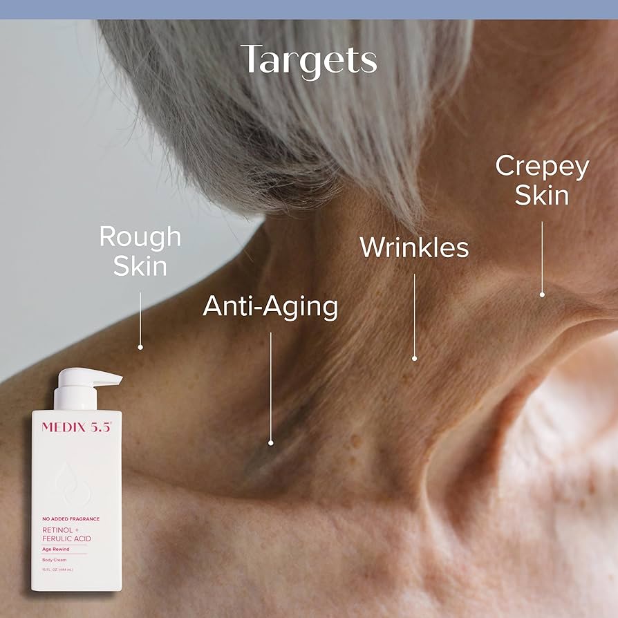 MEDIX Fragrance Free Retinol Body Lotion Crepey Skin Care Treatment | Anti Aging Body Lotion & Face Moisturizer | Firming Retinol Cream For Face Targets Loose Crepe Skin, Wrinkles, & Fine Lines