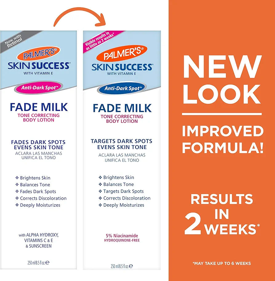 Palmer's Skin Success Anti-Dark Spot Fade Milk Body Lotion, 8.5 Oz, Moisturizer with Niacinamide, Fades Age Spots, Helps Uneven Skin Tone & Hyperpigmentation, Dermatologist Approved 252ML