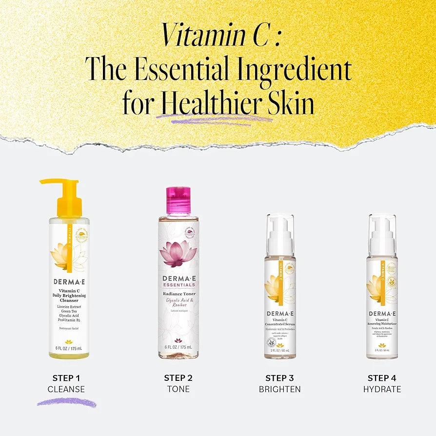 Derma E Vitamin C Cleanser - Daily Brightening & Hydrating Face Wash to Even Out Skin Tone – Moisturizing Face Cleanser for a Radiant Glow, 6 fl oz