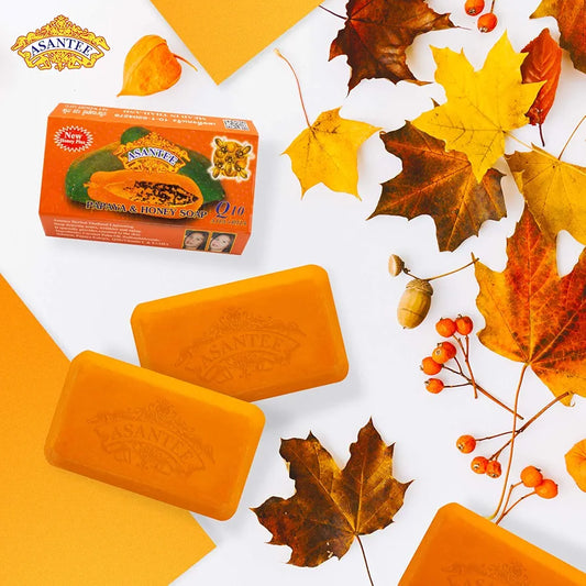 ASANTEE PAPAYA & HONEY Soap Bars with Vitamin C,E and Q10 Skin Cleansing 4.40 Oz