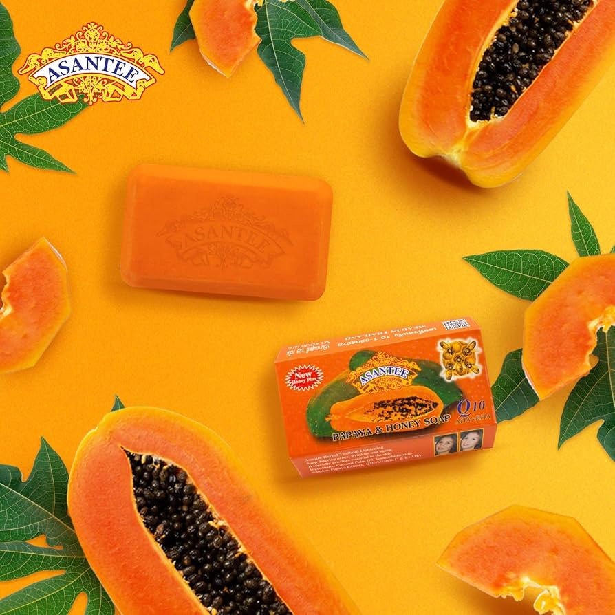 ASANTEE PAPAYA & HONEY Soap Bars with Vitamin C,E and Q10 Skin Cleansing 4.40 Oz