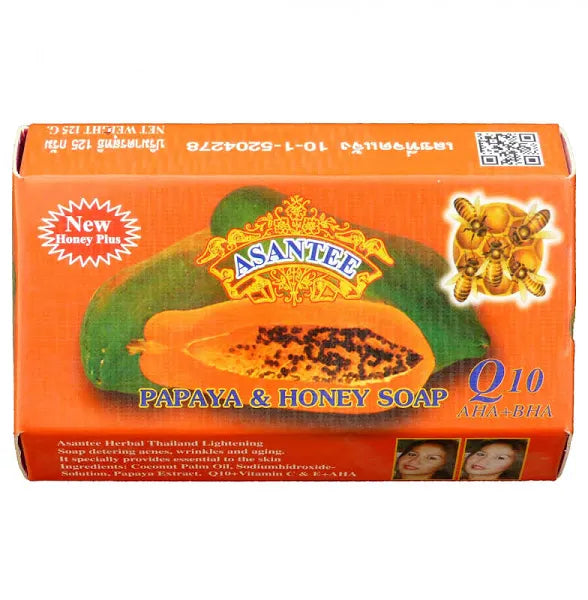 ASANTEE PAPAYA & HONEY Soap Bars with Vitamin C,E and Q10 Skin Cleansing 4.40 Oz