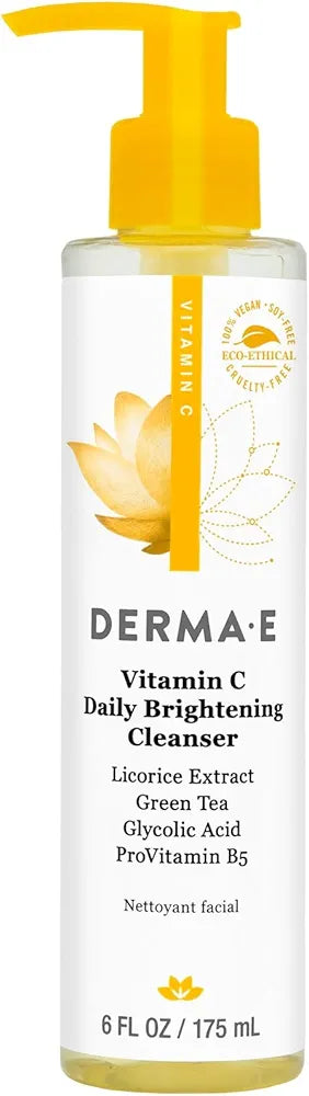 Derma E Vitamin C Cleanser - Daily Brightening & Hydrating Face Wash to Even Out Skin Tone – Moisturizing Face Cleanser for a Radiant Glow, 6 fl oz