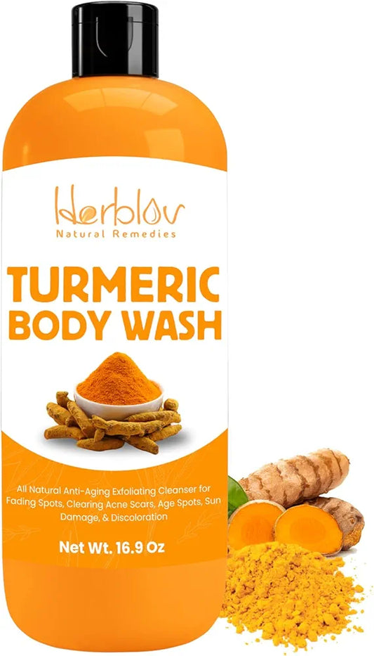 Turmeric Body Wash – Skin Brightening Liquid Soap for Discoloration – Natural Anti Aging Exfoliating Turmeric Body Wash for Spots, Acne, Sun Damage – Bath Soap Skincare