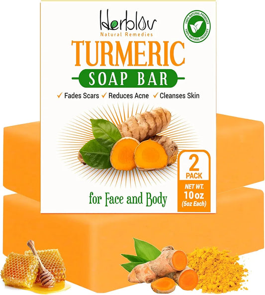 Turmeric Soap Bar for Face & Body – Natural Turmeric Skin Brightening Soap for Dark Spots, Intimate Areas, Underarms – Cleansing Face Wash Reduces Acne, Fades Scars & Cleanses Skin – 5oz Made in USA