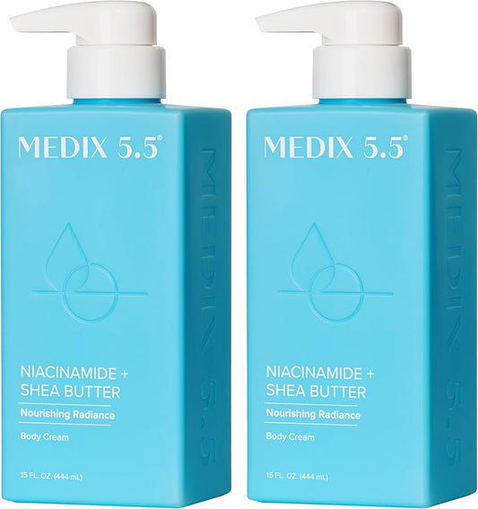 MEDIX Fragrance Free Niacinamide Face Moisturizer + Shea Butter Cream For Face & Body Lotion | Anti Aging Skin Care Firming Cream For Wrinkles, Dark Spots, Large Pores, 15 Fl Oz 2-pack