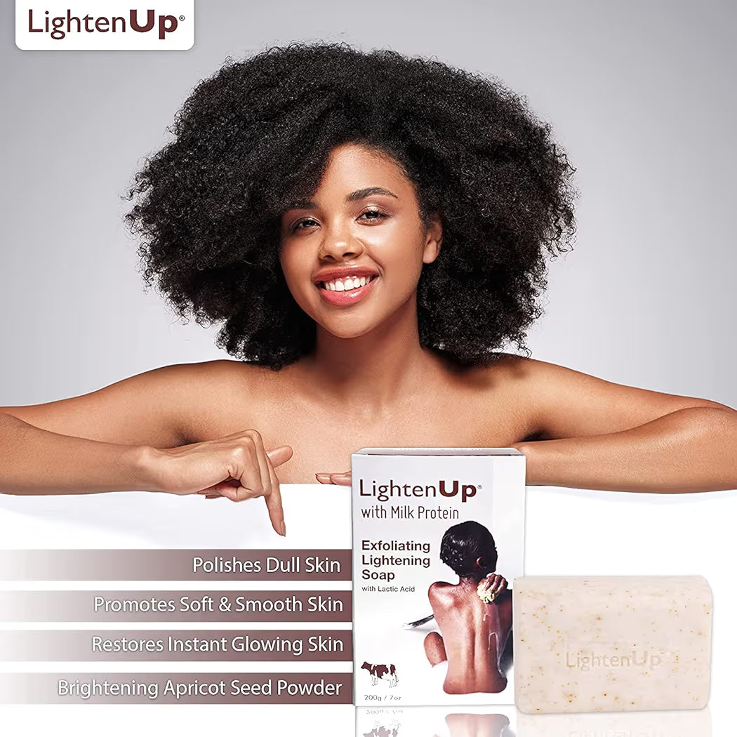 OMIC Lighten-Up Lactic Acid Exfoliating Soap, 7.7 oz / 200 g, Brightening Bar, AHA Soaps for Knees, Body, Armpits, with Shea Butter, Apricot, Milk Protein