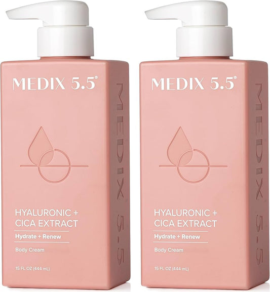 Medix 5.5 Hyaluronic Acid + Vitamin E Cream Body Lotion & Face Moisturizer | Hydrating Dry Skin Firming Lotion Minimizes Look Of Wrinkles, Stretch Marks, & Crepey Skin | Skin Care Products | 15 Fl Oz 2-pack