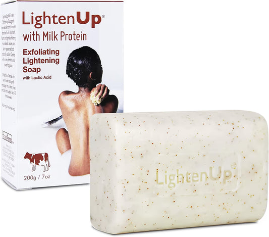 OMIC Lighten-Up Lactic Acid Exfoliating Soap, 7.7 oz / 200 g, Brightening Bar, AHA Soaps for Knees, Body, Armpits, with Shea Butter, Apricot, Milk Protein