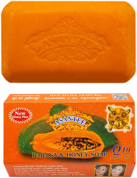 ASANTEE PAPAYA & HONEY Soap Bars with Vitamin C,E and Q10 Skin Cleansing 4.40 Oz