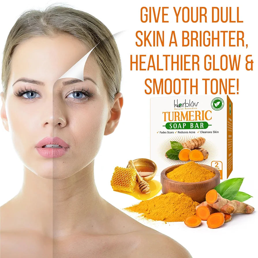Turmeric Soap Bar for Face & Body – Natural Turmeric Skin Brightening Soap for Dark Spots, Intimate Areas, Underarms – Cleansing Face Wash Reduces Acne, Fades Scars & Cleanses Skin – 5oz Made in USA