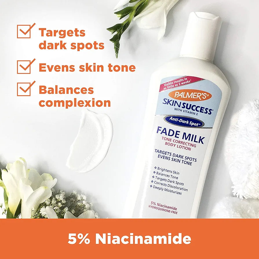 Palmer's Skin Success Anti-Dark Spot Fade Milk Body Lotion, 8.5 Oz, Moisturizer with Niacinamide, Fades Age Spots, Helps Uneven Skin Tone & Hyperpigmentation, Dermatologist Approved 252ML