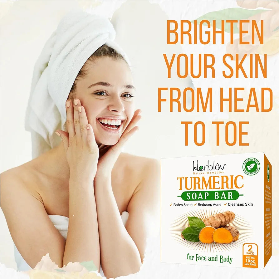 Turmeric Soap Bar for Face & Body – Natural Turmeric Skin Brightening Soap for Dark Spots, Intimate Areas, Underarms – Cleansing Face Wash Reduces Acne, Fades Scars & Cleanses Skin – 5oz Made in USA