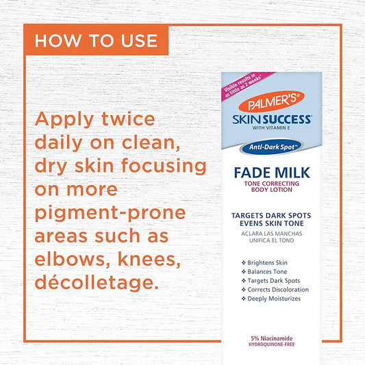 Palmer's Skin Success Anti-Dark Spot Fade Milk Body Lotion, 8.5 Oz, Moisturizer with Niacinamide, Fades Age Spots, Helps Uneven Skin Tone & Hyperpigmentation, Dermatologist Approved 252ML